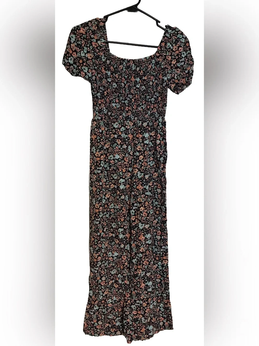Art Class Jumpsuit Girl Large 10/12 Ribbed‎ Black Multicolor Floral 1 Piece